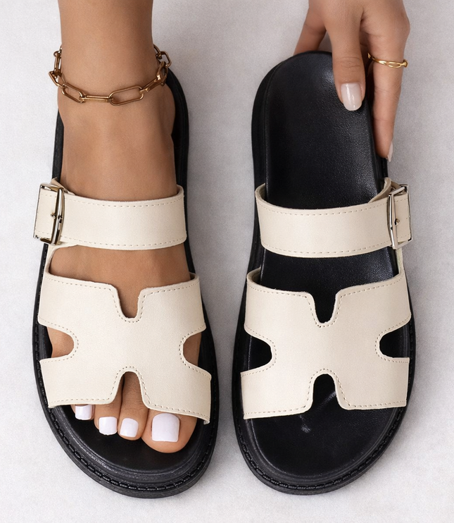 Women's Cut-Out Platform Sandals with Buckle Strap