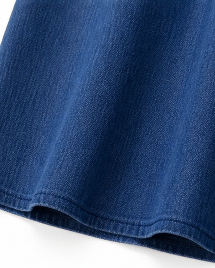 Women's Denim Midi Dress with Eyelet Trim and Short Sleeve Cuffs