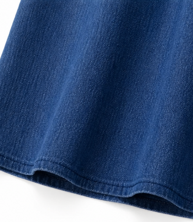 Women's Denim Midi Dress with Eyelet Trim and Short Sleeve Cuffs