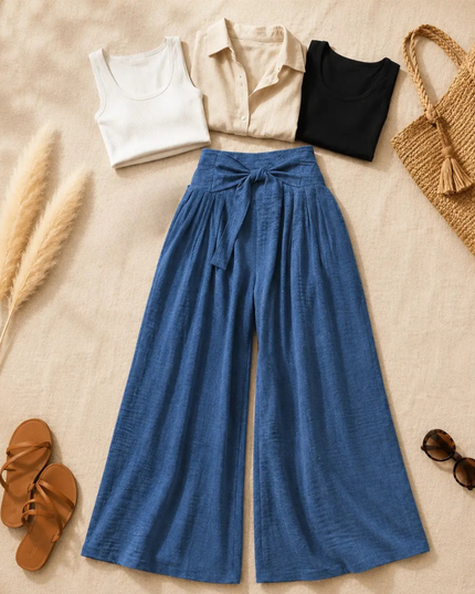 Women's Dress Pants in a Wide Leg with High Waist and Pleats