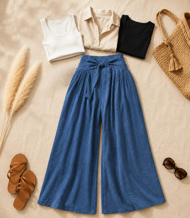 Women's Dress Pants in a Wide Leg with High Waist and Pleats