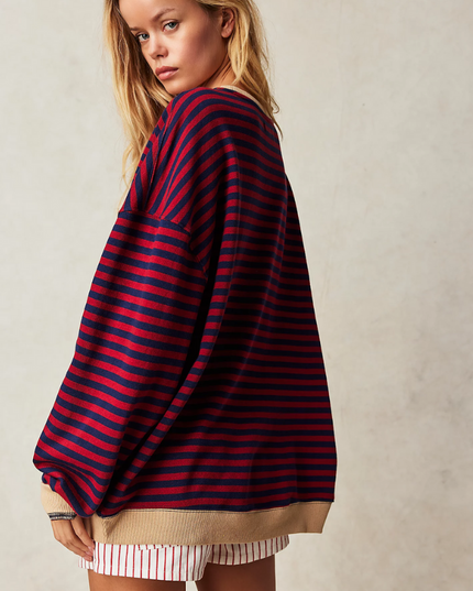 Women's Drop-Shoulder Striped Sweatshirt with Colour Trim