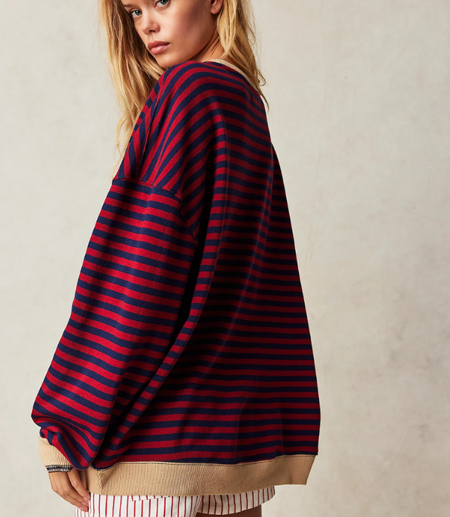 Women's Drop-Shoulder Striped Sweatshirt with Colour Trim