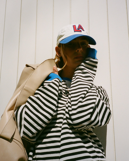 Women's Drop-Shoulder Striped Sweatshirt with Colour Trim