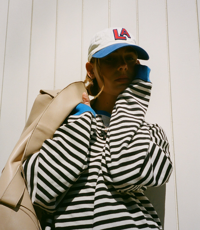Women's Drop-Shoulder Striped Sweatshirt with Colour Trim