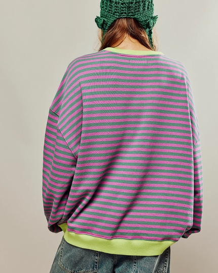 Women's Drop-Shoulder Striped Sweatshirt with Colour Trim