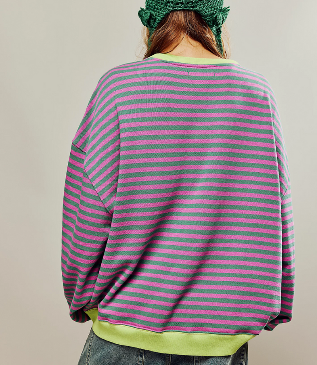Women's Drop-Shoulder Striped Sweatshirt with Colour Trim