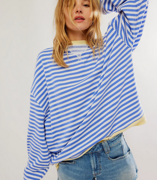 Women's Drop-Shoulder Striped Sweatshirt with Colour Trim