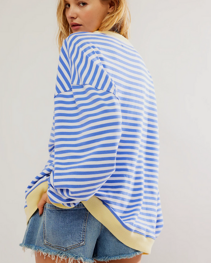 Women's Drop-Shoulder Striped Sweatshirt with Colour Trim
