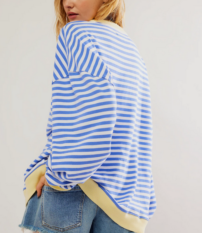 Women's Drop-Shoulder Striped Sweatshirt with Colour Trim