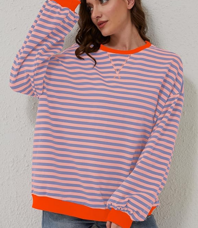 Women's Drop-Shoulder Striped Sweatshirt with Colour Trim