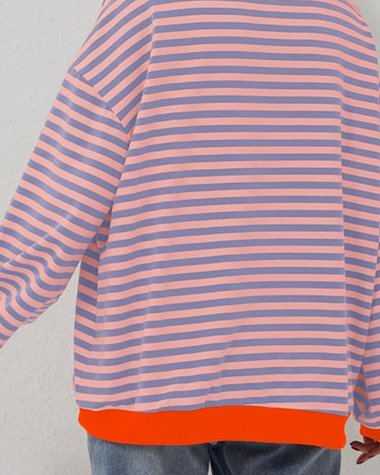 Women's Drop-Shoulder Striped Sweatshirt with Colour Trim