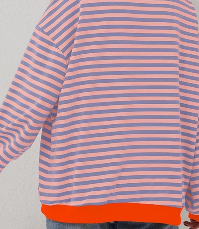 Women's Drop-Shoulder Striped Sweatshirt with Colour Trim