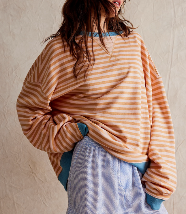 Women's Drop-Shoulder Striped Sweatshirt with Colour Trim