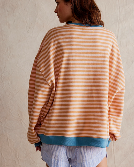 Women's Drop-Shoulder Striped Sweatshirt with Colour Trim