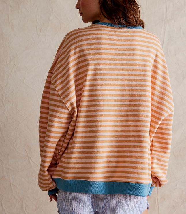 Women's Drop-Shoulder Striped Sweatshirt with Colour Trim