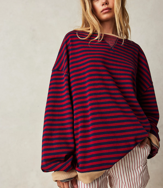 Women's Drop-Shoulder Striped Sweatshirt with Colour Trim