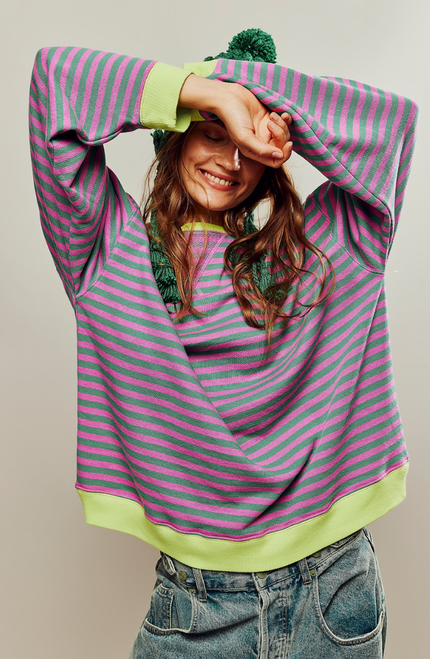 Women's Drop-Shoulder Striped Sweatshirt with Colour Trim