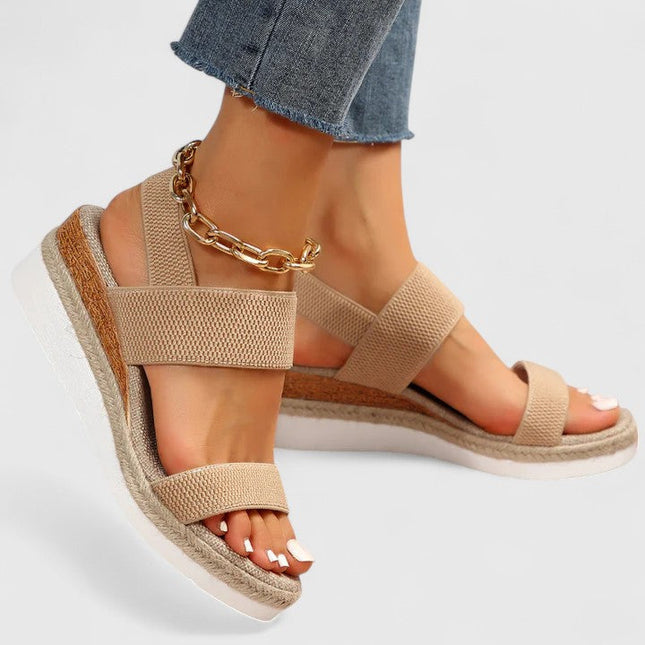 Women's Elastic Strap Wedge Sandals with Platform Sole