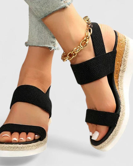 Women's Elastic Strap Wedge Sandals with Platform Sole