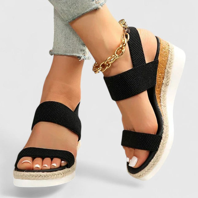 Women's Elastic Strap Wedge Sandals with Platform Sole