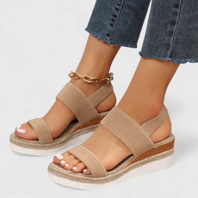 Women's Elastic Strap Wedge Sandals with Platform Sole