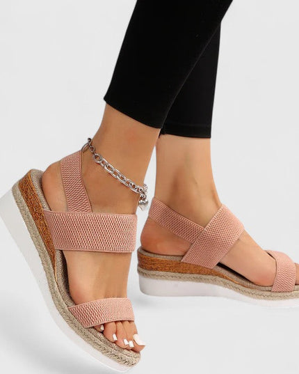 Women's Elastic Strap Wedge Sandals with Platform Sole