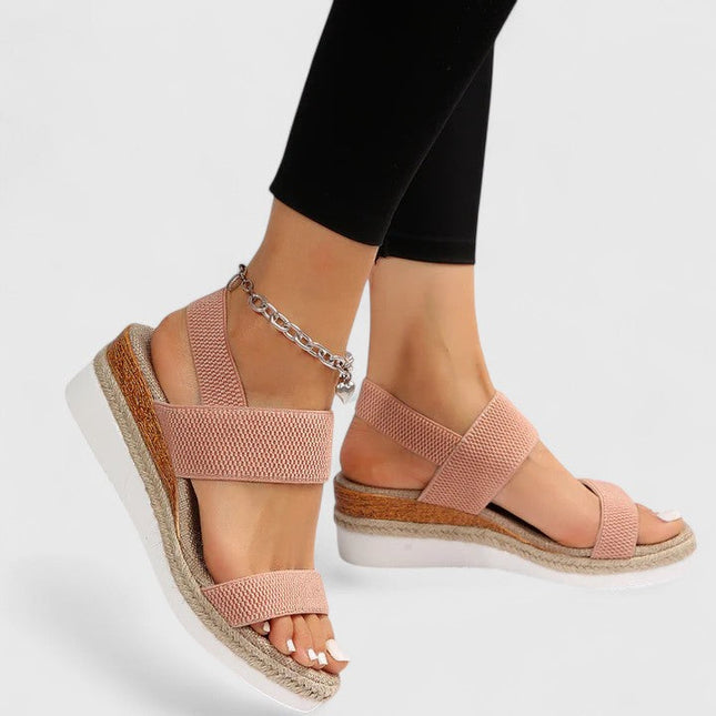 Women's Elastic Strap Wedge Sandals with Platform Sole