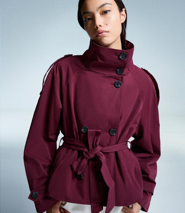 Women's Fall Trench Coat, Cropped and Double Breasted