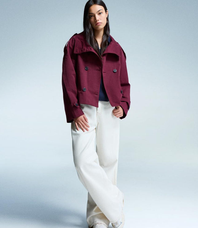Women's Fall Trench Coat, Cropped and Double Breasted