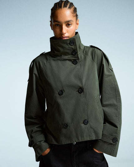 Women's Fall Trench Coat, Cropped and Double Breasted