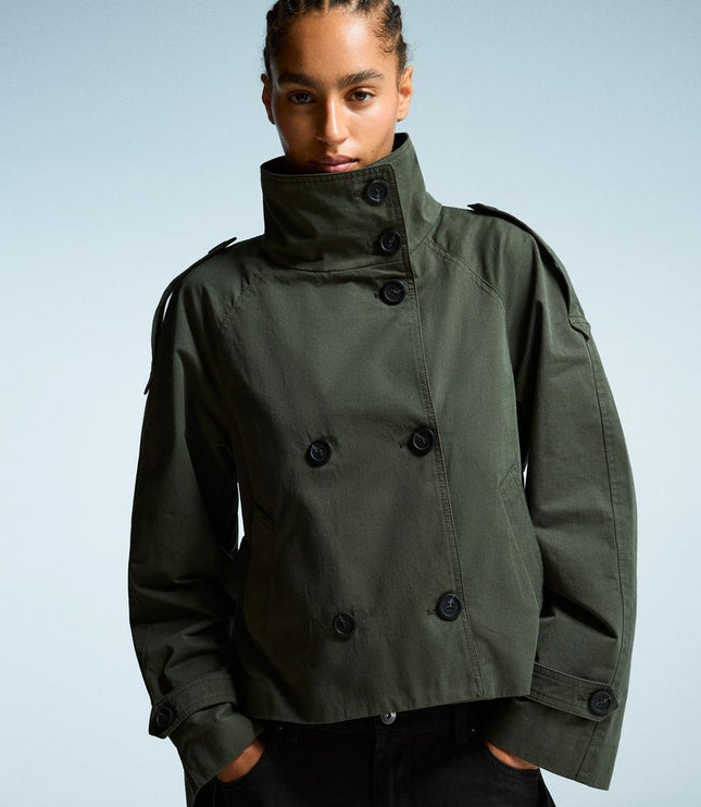 Women's Fall Trench Coat, Cropped and Double Breasted
