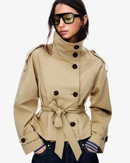 Women's Fall Trench Coat, Cropped and Double Breasted