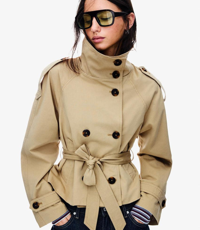 Women's Fall Trench Coat, Cropped and Double Breasted