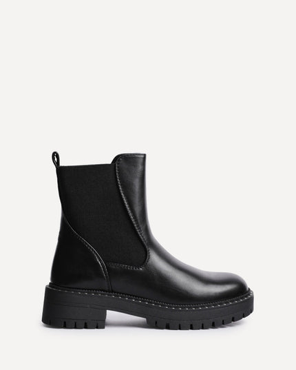 Women's Faux Leather Chelsea Boots with Studded Trim