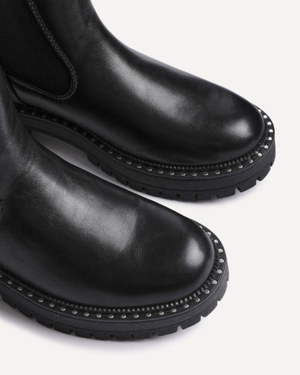 Women's Faux Leather Chelsea Boots with Studded Trim