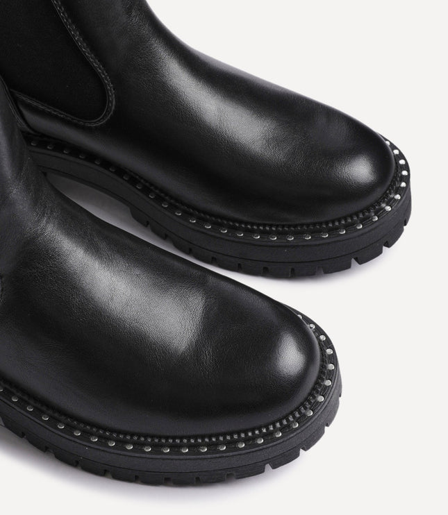 Women's Faux Leather Chelsea Boots with Studded Trim