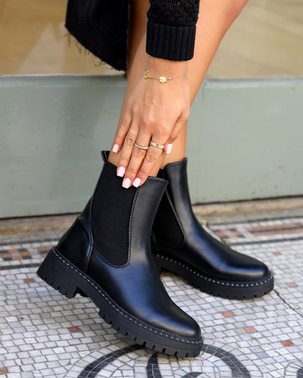 Women's Faux Leather Chelsea Boots with Studded Trim