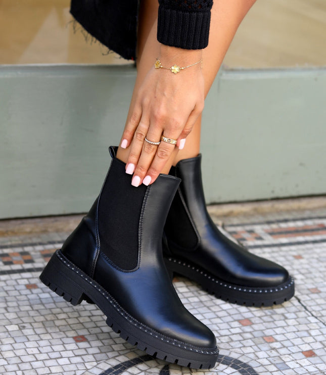 Women's Faux Leather Chelsea Boots with Studded Trim
