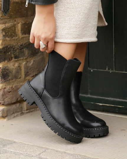 Women's Faux Leather Chelsea Boots with Studded Trim