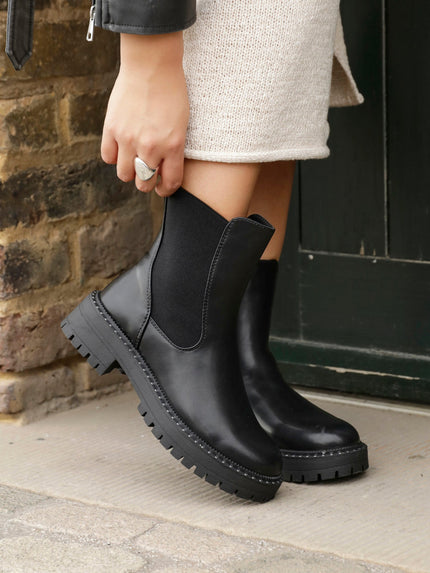 Women's Faux Leather Chelsea Boots with Studded Trim