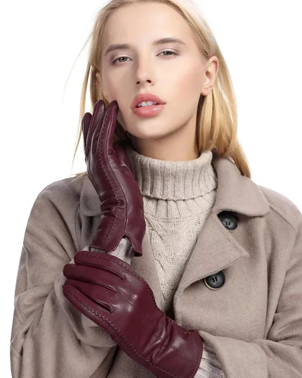 Women's Faux Leather Gloves with Fleece Lining