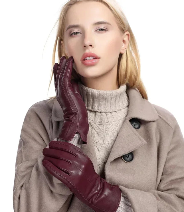 Women's Faux Leather Gloves with Fleece Lining