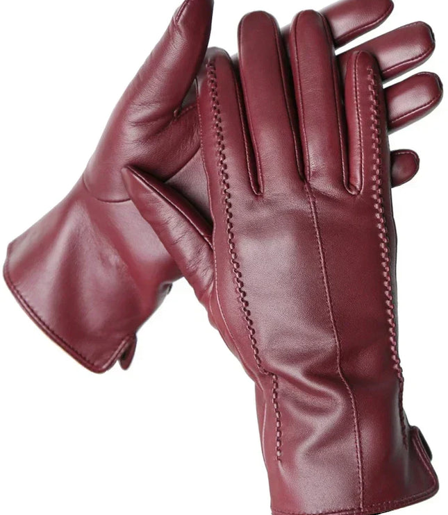 Women's Faux Leather Gloves with Fleece Lining