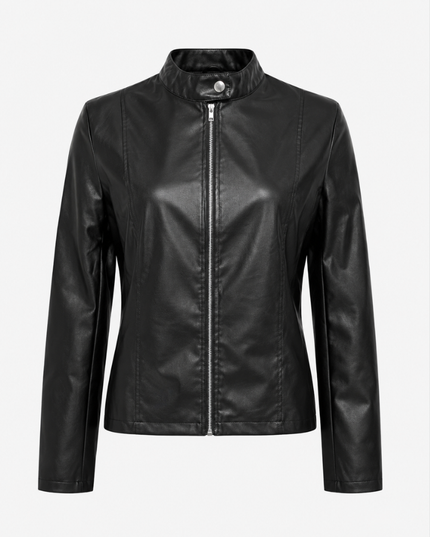 Women's Faux Leather Moto Jacket with Zip Front