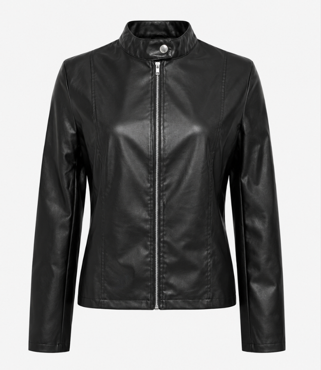 Women's Faux Leather Moto Jacket with Zip Front