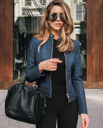 Women's Faux Leather Moto Jacket with Zip Front