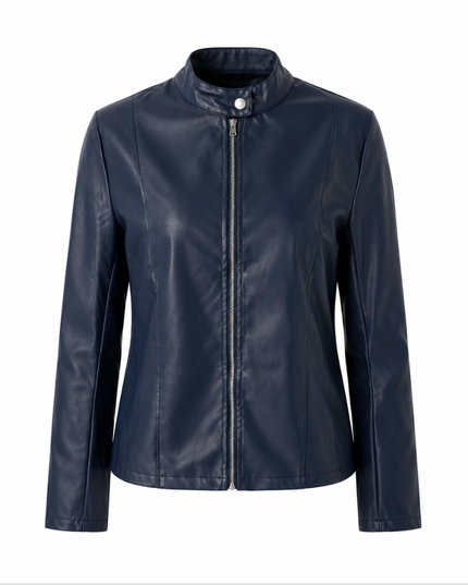 Women's Faux Leather Moto Jacket with Zip Front