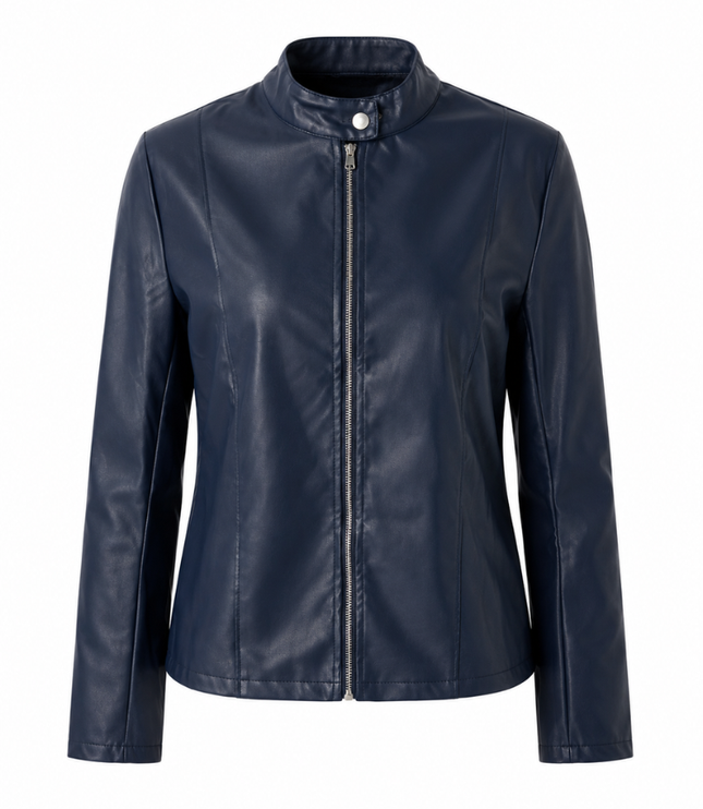 Women's Faux Leather Moto Jacket with Zip Front
