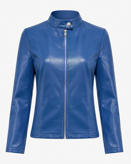 Women's Faux Leather Moto Jacket with Zip Front